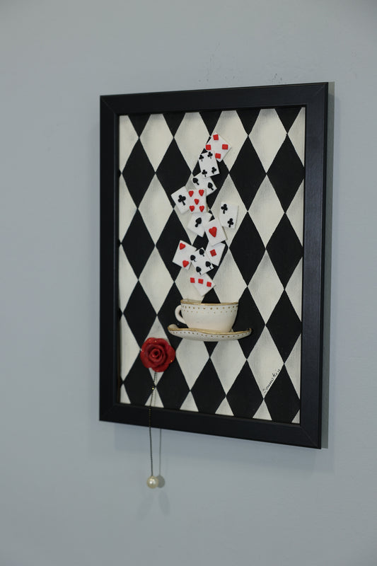 Cup Of Cards | handmade framed canvas | wall art