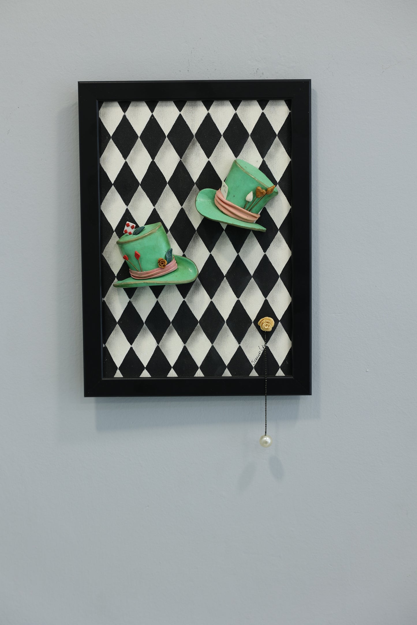 Green Hats In Wonderland | handmade framed canvas | wall art