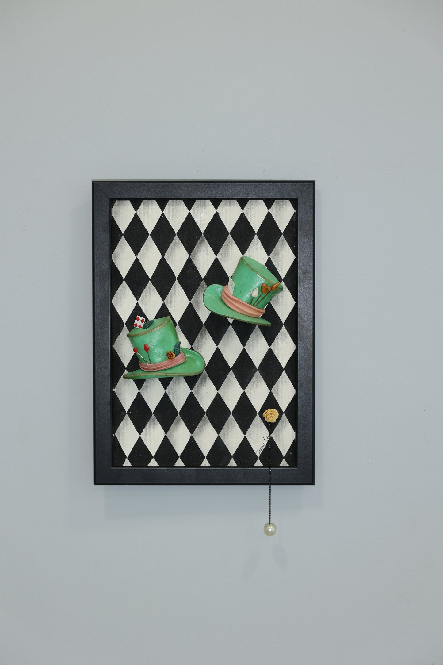 Green Hats In Wonderland | handmade framed canvas | wall art