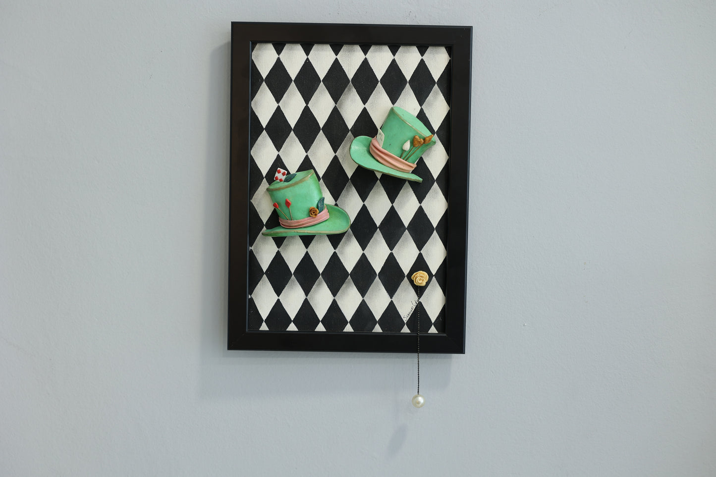 Green Hats In Wonderland | handmade framed canvas | wall art