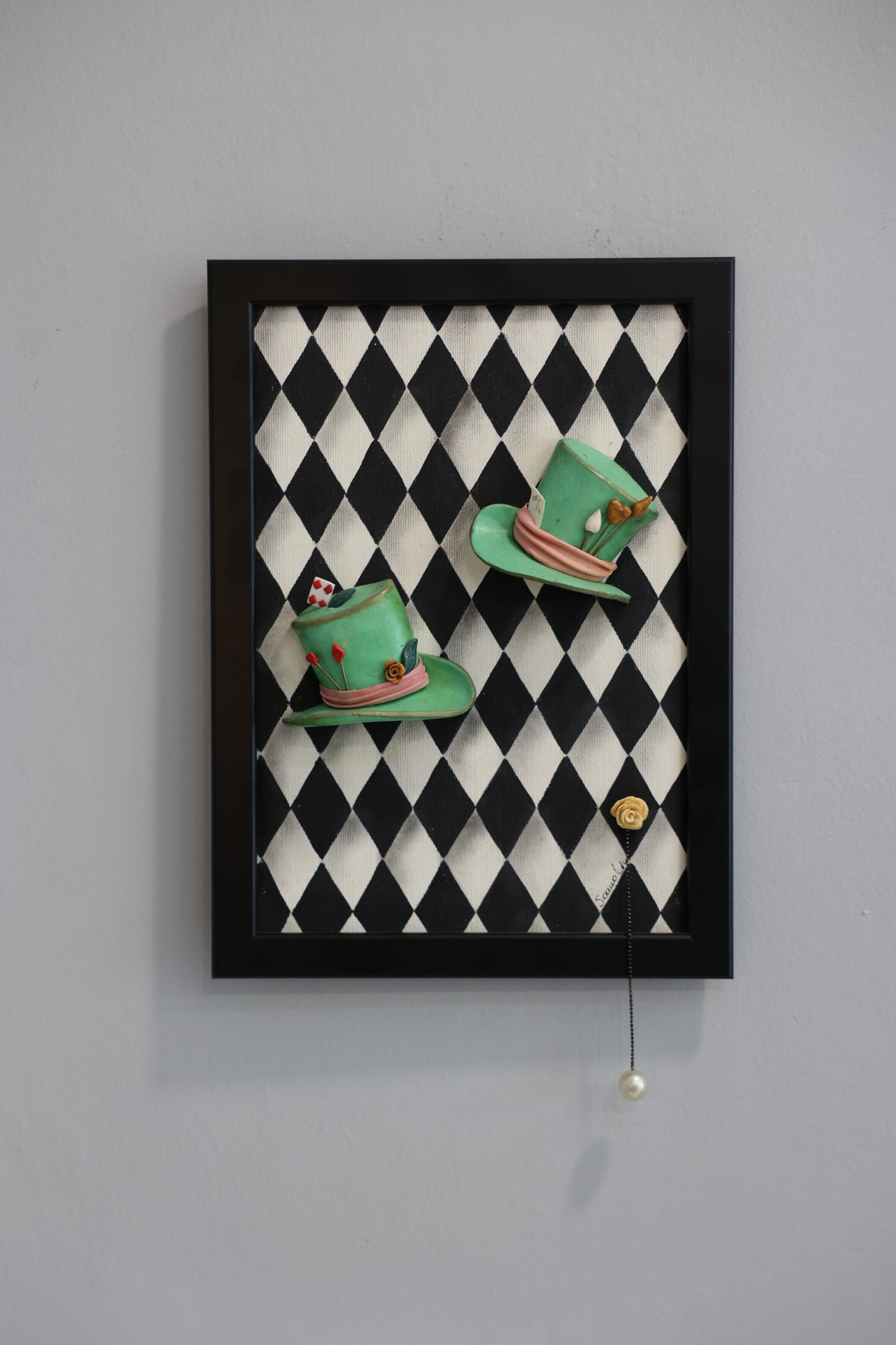 Green Hats In Wonderland | handmade framed canvas | wall art