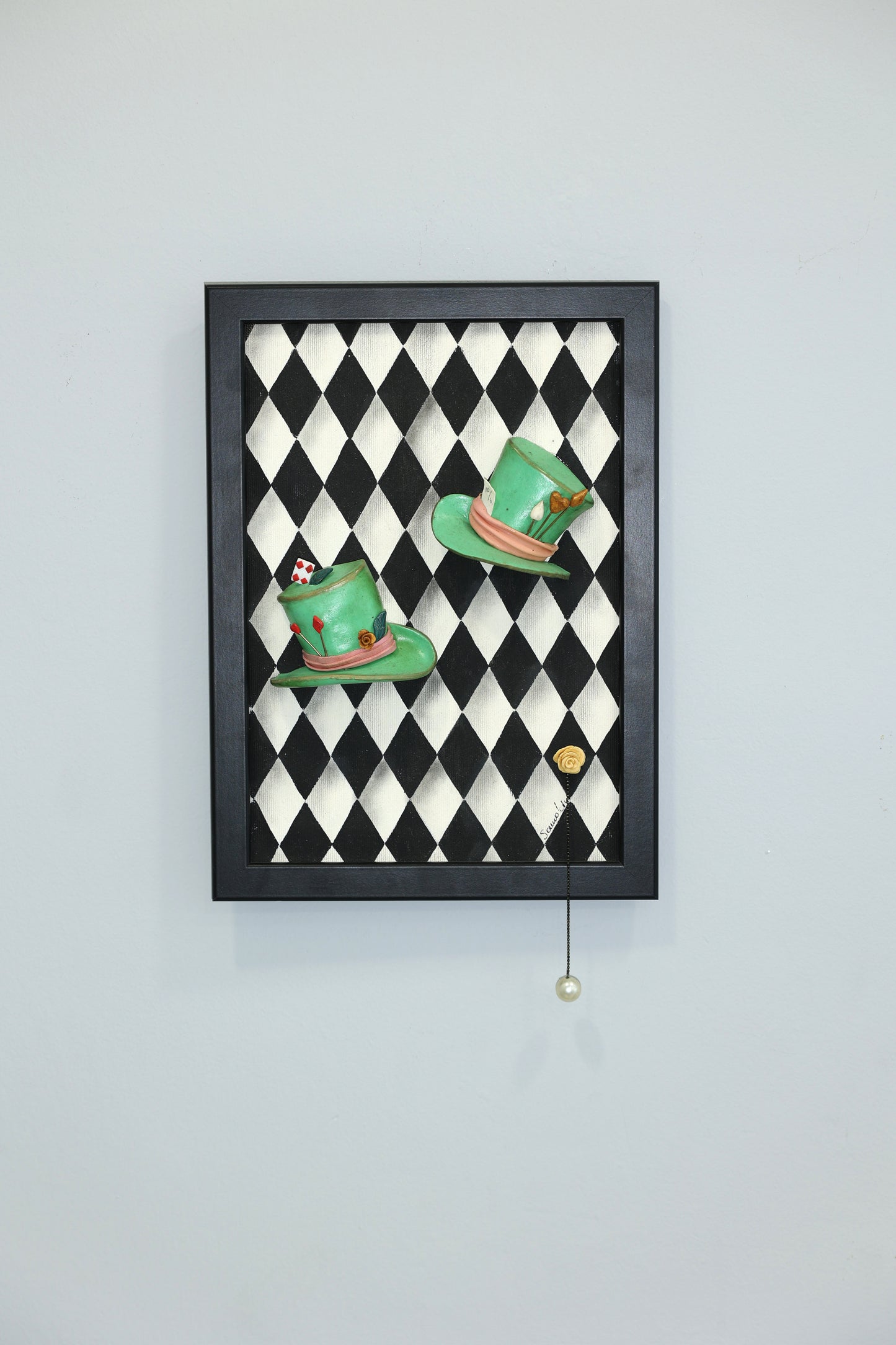 Green Hats In Wonderland | handmade framed canvas | wall art