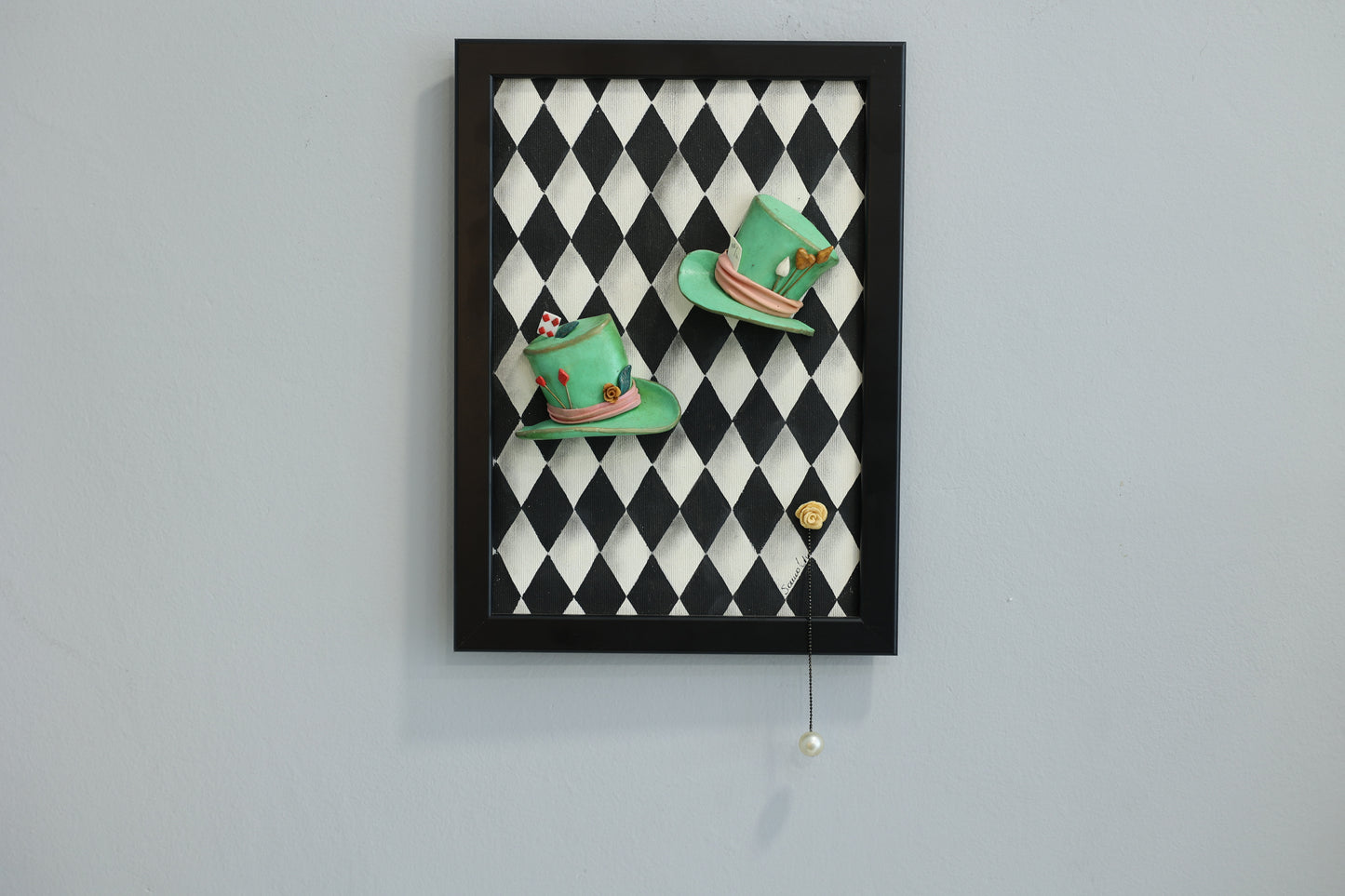 Green Hats In Wonderland | handmade framed canvas | wall art