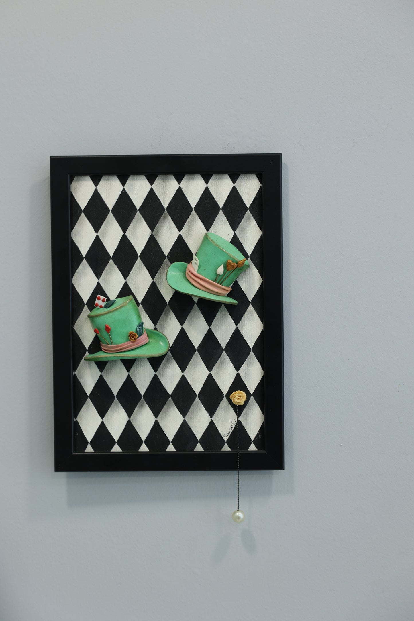 Green Hats In Wonderland | handmade framed canvas | wall art