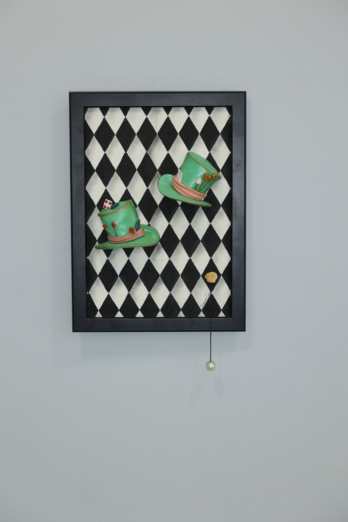 Green Hats In Wonderland | handmade framed canvas | wall art