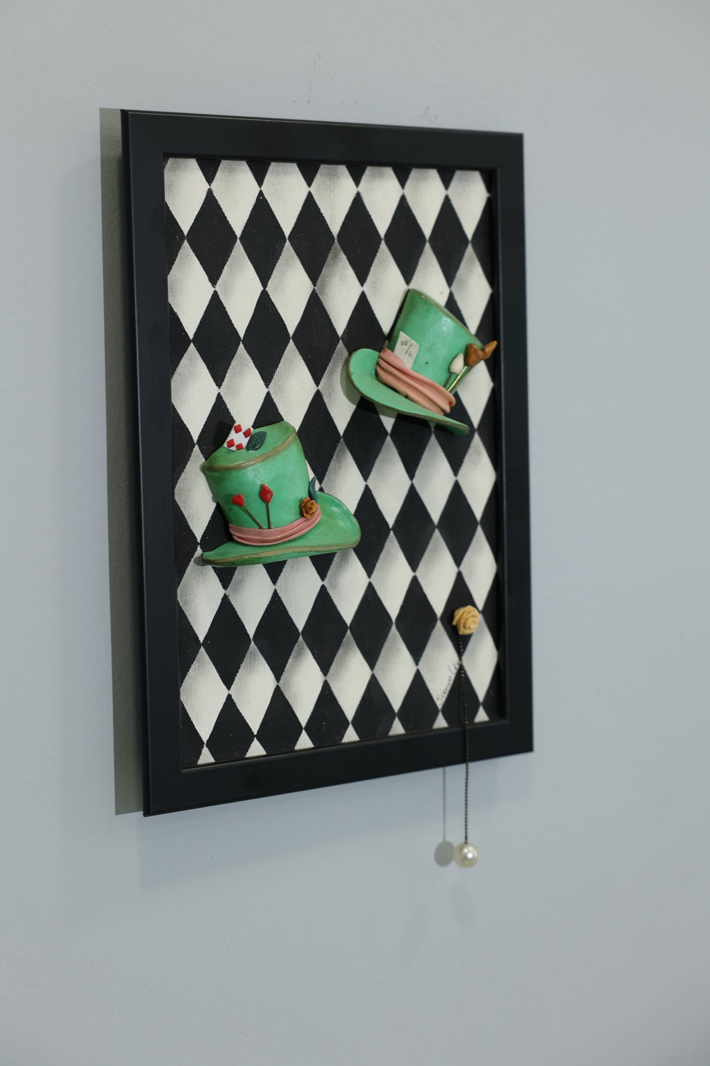 Green Hats In Wonderland | handmade framed canvas | wall art