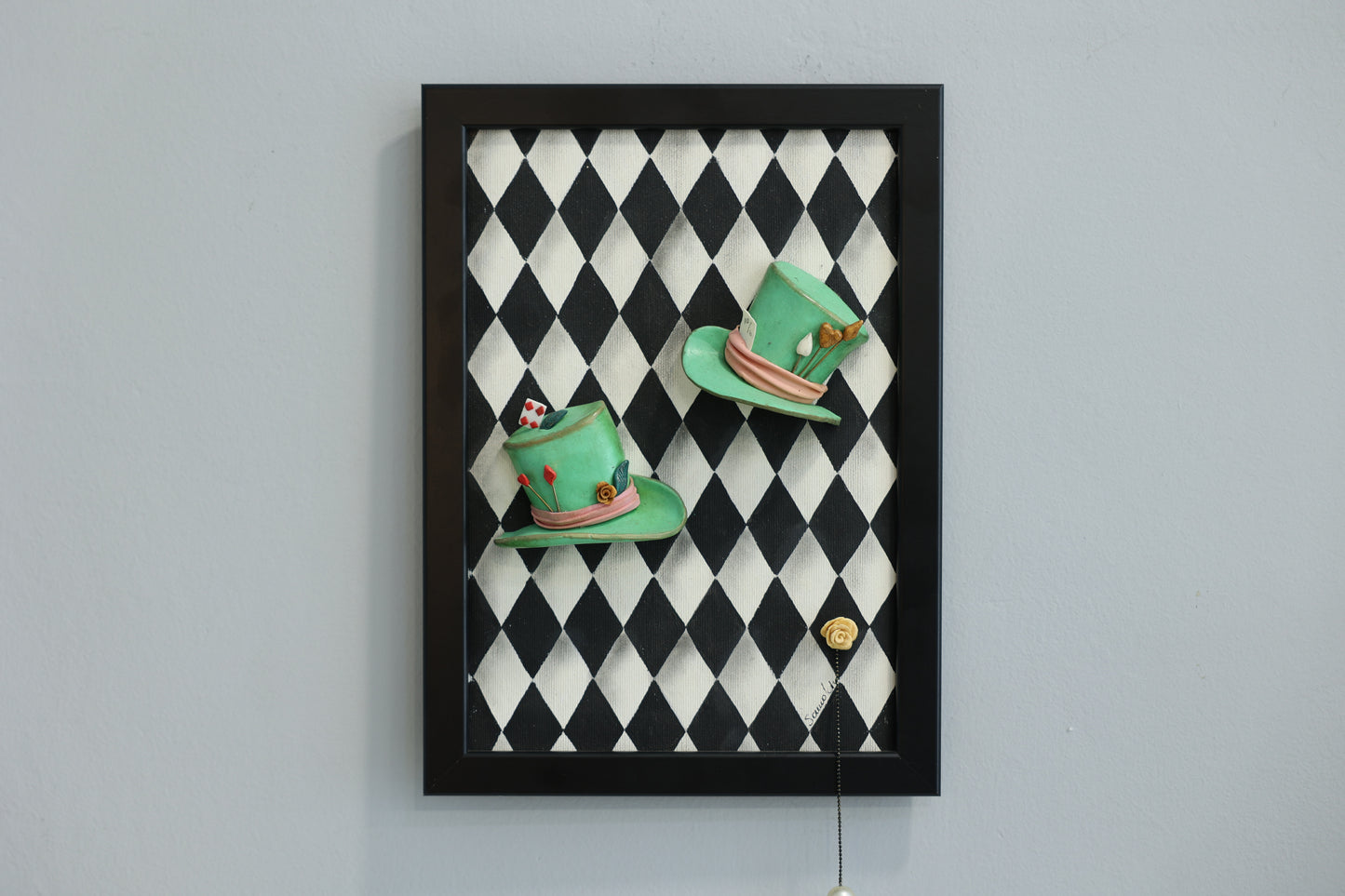 Green Hats In Wonderland | handmade framed canvas | wall art